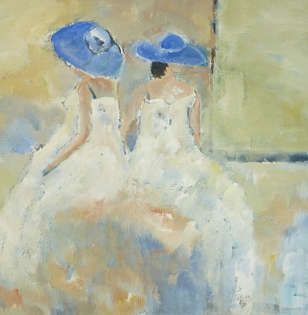 Blauwe hoedjes painted by Loes Loe-sei Beks