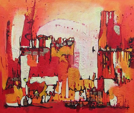 Red Village painted by Jolanda van  Hattum
