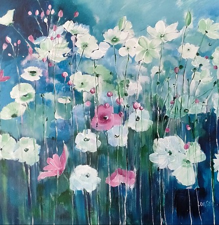 Witte bloemen painted by Loes Loe-sei Beks