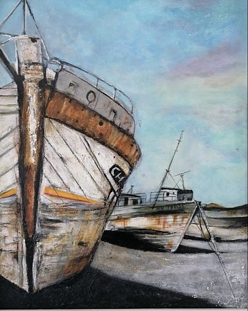 Scheepswrak Bretagne painted by Hannie Hopster