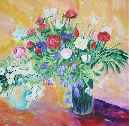 Vazen met bloemen painted by Loes Loe-sei Beks