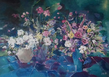 Stilleven met bloemen painted by Loes Loe-sei Beks