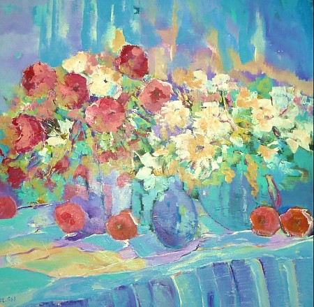 Bloemen, bloemen, bloemen painted by Loes Loe-sei Beks