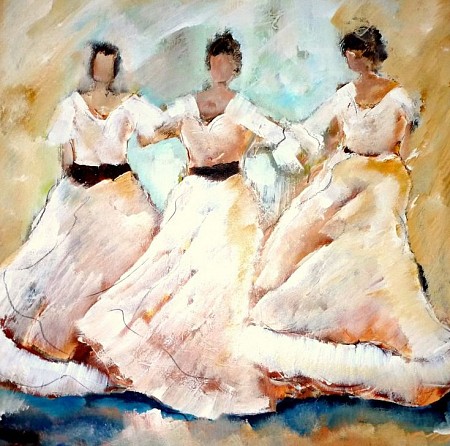 Dansende vrouwen painted by Loes Loe-sei Beks