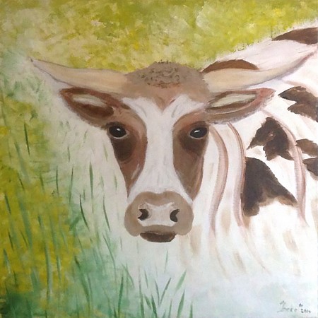 Jonge koe painted by Ineke Grafe