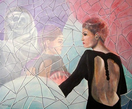 Vrouw en de dood in een spiegel painted by Frits Hoitsema KUNSTSCHILDER
