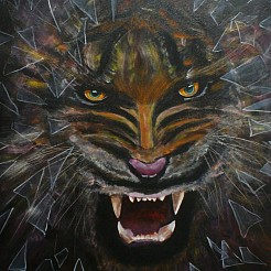Briesende leeuw painted by 