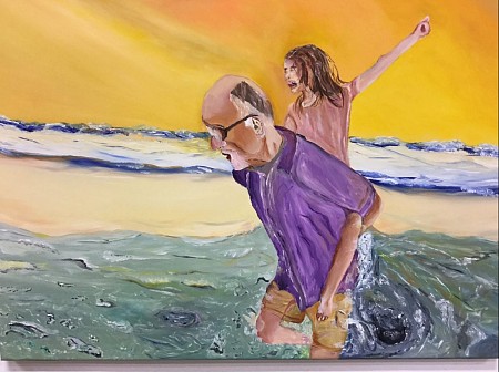 Opa met kleindochter aan zee painted by Andre Claeys