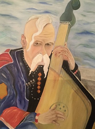 Rus met muziek instrument painted by Andre Claeys