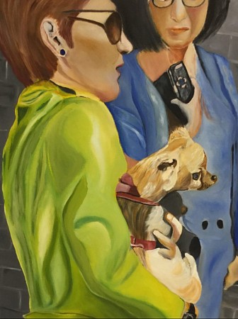 Dames met hondje painted by Andre Claeys