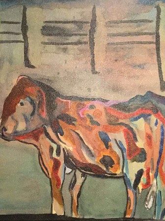 Ecoline op doek kleuren koe painted by Andre Claeys