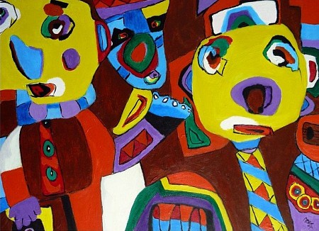 Le deux clowns banquirs painted by Martin Oosterwijk
