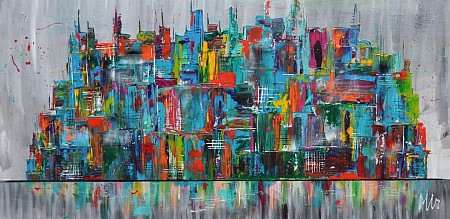Colorful skyline painted by Kunstenares Mir Mirthe Kolkman